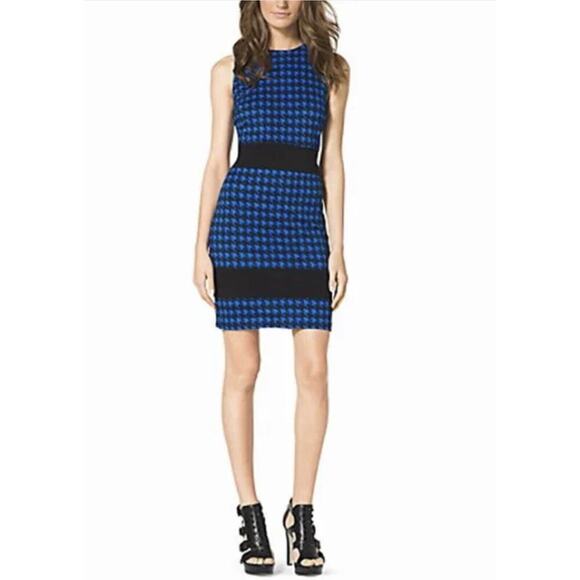 Michael Michael Kors Panzano Band Amalfi Blue Houndstooth Dress 8 - Picture 1 of 10